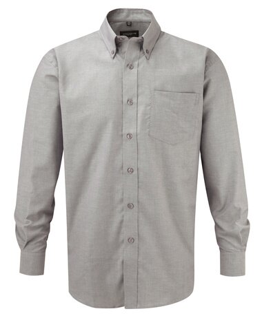 Camicia uomo Oxford a manica lunga con taschino, silver