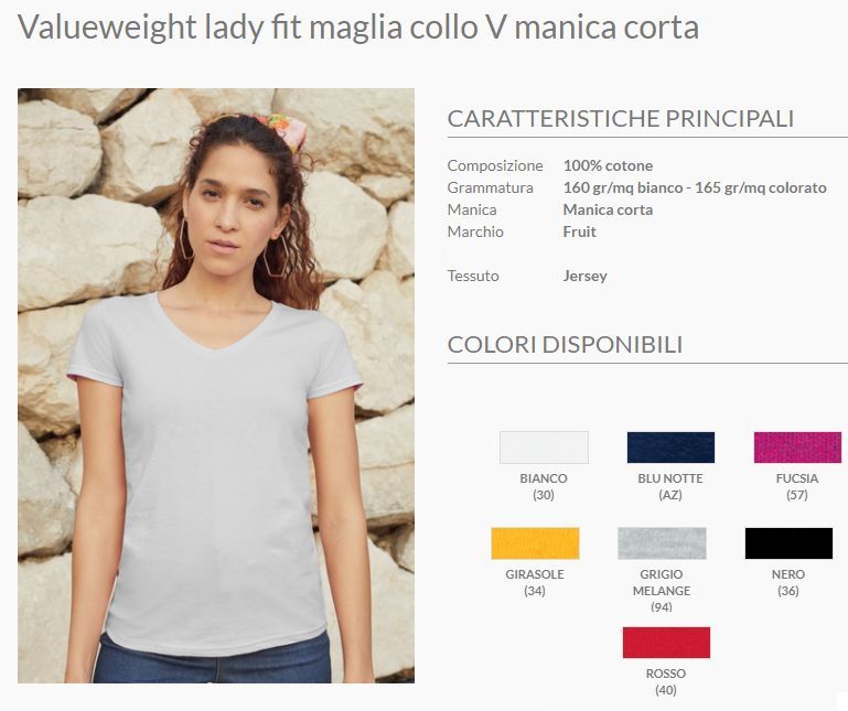 Maglietta collo V donna F61398 manica corta vestibilità medium fit